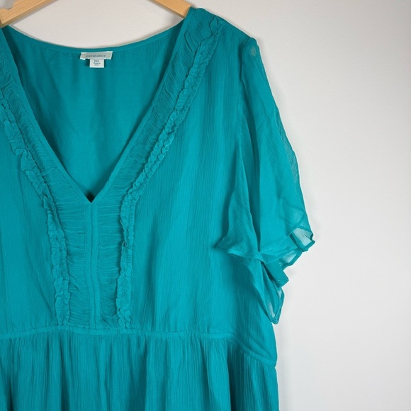 Sundance Gauze Layered BOHO Flowy Tiered Peasant Midi Dress Teal Size XXL 2XL - Picture 3 of 6
